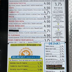 Levante Tacos Menu