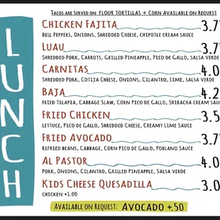 Lunch Menu