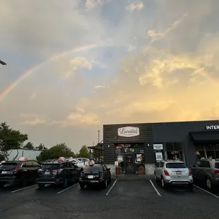 Pizza and a rainbow.