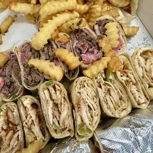 Family meal  Chicken Shawarma wrap Beef Shawarma wrap Falafel wrap Fries  Sauces