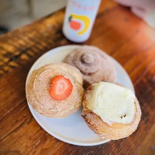 three donuts on a plate