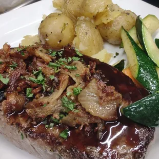 Grilled Ribeye steak with bacon onion jam