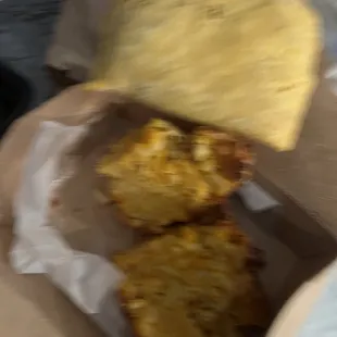 Was in a rush to eat . But the Mac and cheese below and patty in hand