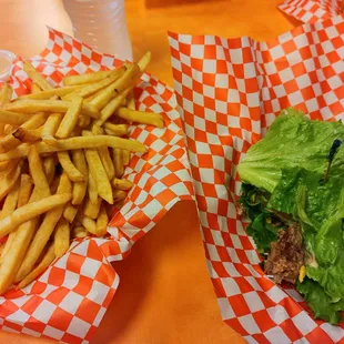 Lettuce burger and their new fries...