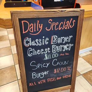 Daily specials sign.