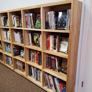 Graphic novels in the comic area at the back of the store