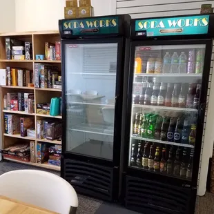 Open stock board games, cold drinks, candy snacks