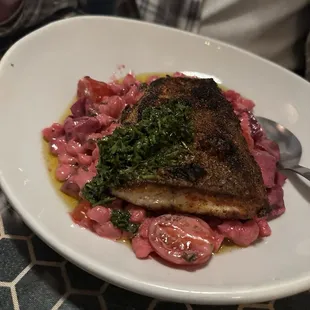 Let Me Drive the Boat (snapper over beet pasta)