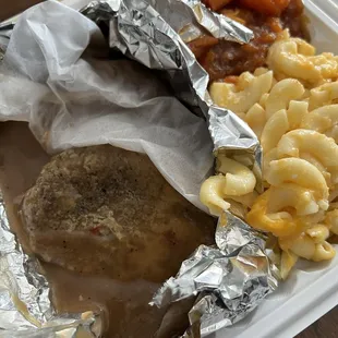 Salisbury Steak Sweet Potatoes Macaroni &amp; Cheese