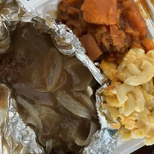 Fried Pork Chop Sweet Potatoes Macaroni &amp; Cheese