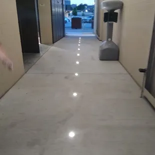 Lighted pathway to the restrooms.