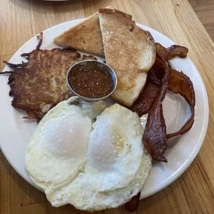 the all american with bacon and over easy eggs
