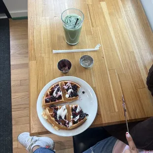 Blueberry Matcha and Belgium Waffle