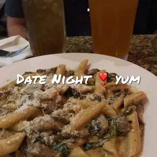 PENNE WITH FILET STEAK AND GORGONZOLA SAUCE. Long Island and I guess that was a blue moon.