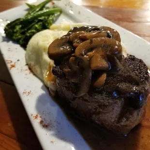 8oz Filet w/ Paris Mash, Broccolini, and Mushroom Demi Glaze
