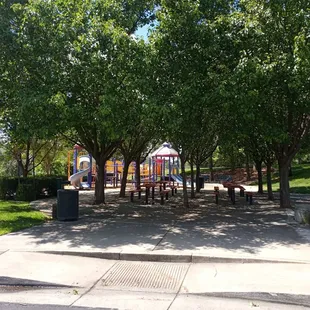 Levy Park picnic tables and large bbq