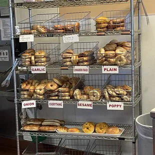 a variety of bagels and donuts