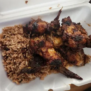 Jerk/bbq wings with rice and peas