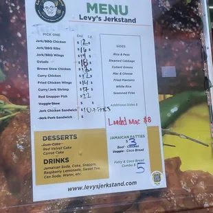 the menu for the restaurant