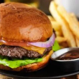 a hamburger and fries