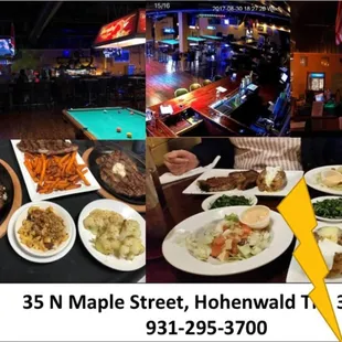 a collage of photos of the restaurant