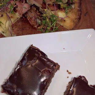 Delicious  pizza  and brownies that are to die for