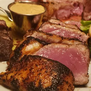 Pan Seared Yellowfin Tuna Steak seasoned to perfection.