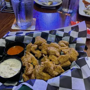 a basket of chicken nuggies