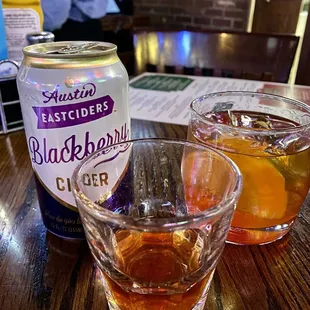 Drinks, blackberry hard cider and old fashioned
