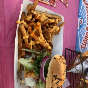 Mushroom burger and cheese fries, I asked for hot sauce on my fries too!