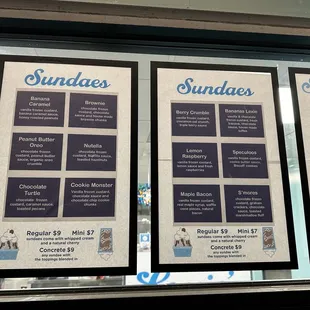 Full sundae menu offered for the day on the outside of the building.