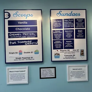 the menu and prices