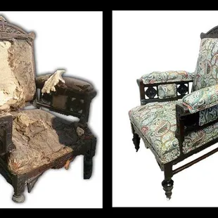 Before and after on a 100 year old English chair.