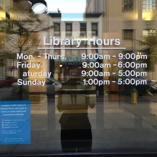 Library hours as of Aug 2019