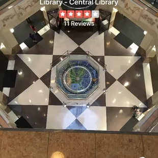 The view of the pendulum from the very top floor of the library.