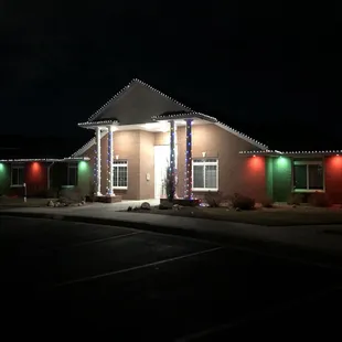 The office decorated for Christmas.