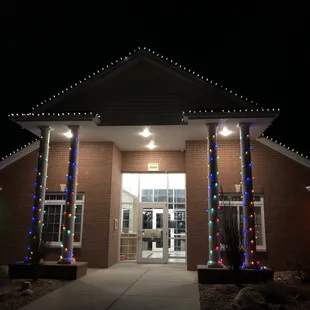 The office decorated for Christmas.