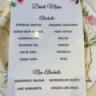 Drink menu.