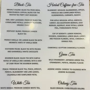 Tea Menu