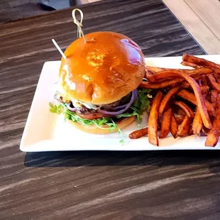 Lex Live Burger and sweet potato fries.