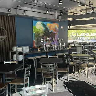 tables and chairs in a restaurant