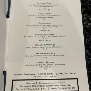 Brunch menu