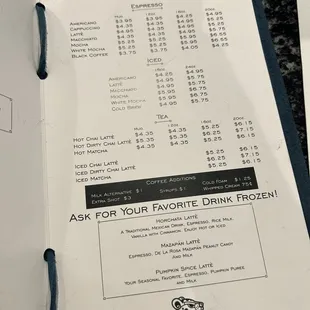 current coffee menu