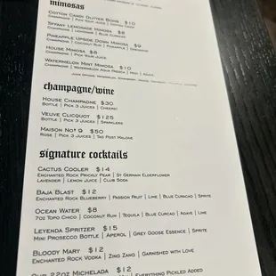 Brunch menu circa June, 2024