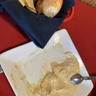 Hummus appetizer with pita and delicious bread made fresh there