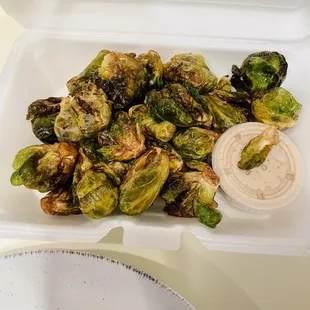 Falafel appetizer and Brussels Sprouts