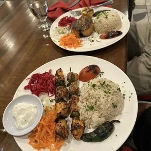 Chicken Shish (bottom), Grilled Atlantic Salmon (top)