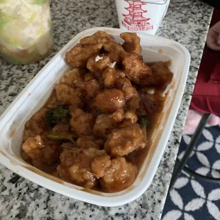 H9. General Tao Chicken Specialty with mushy broccoli