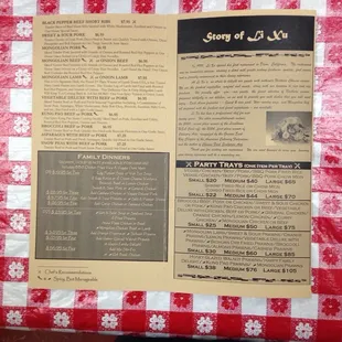 Back side of menu