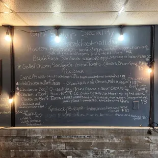 a menu on a blackboard